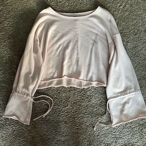 Light Pink Bell Sleeve Tie Fairycore Shirt - Size S